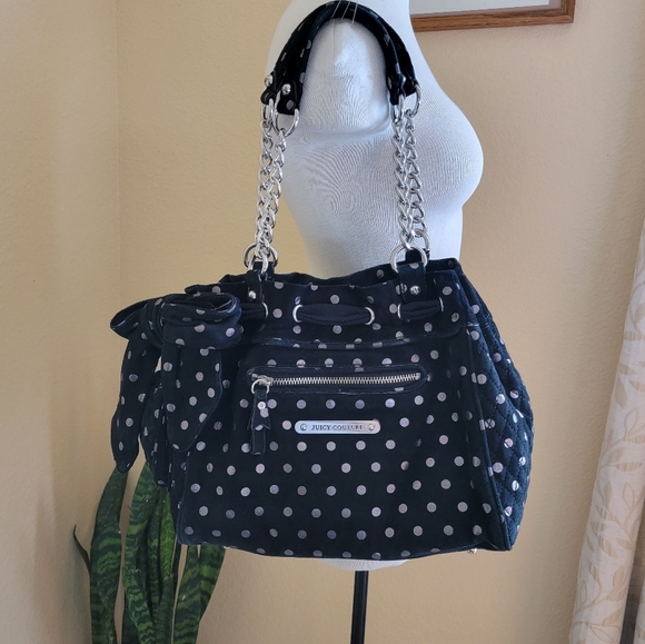 Y2K Juicy Couture Suede Polka-dot Damsel Daydreamer Bag Crossbody Black/Silver